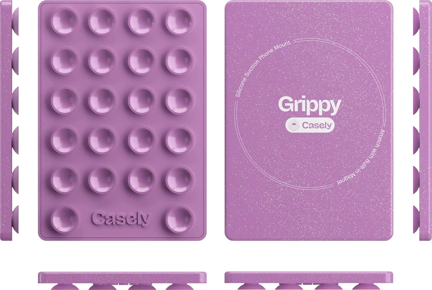 imageCasely Grippy Lavender Waves Purple Glitter MagSafe Compatible Cell Phone Mount Silicone Suction Cup Sticky Phone Holder and Stand
