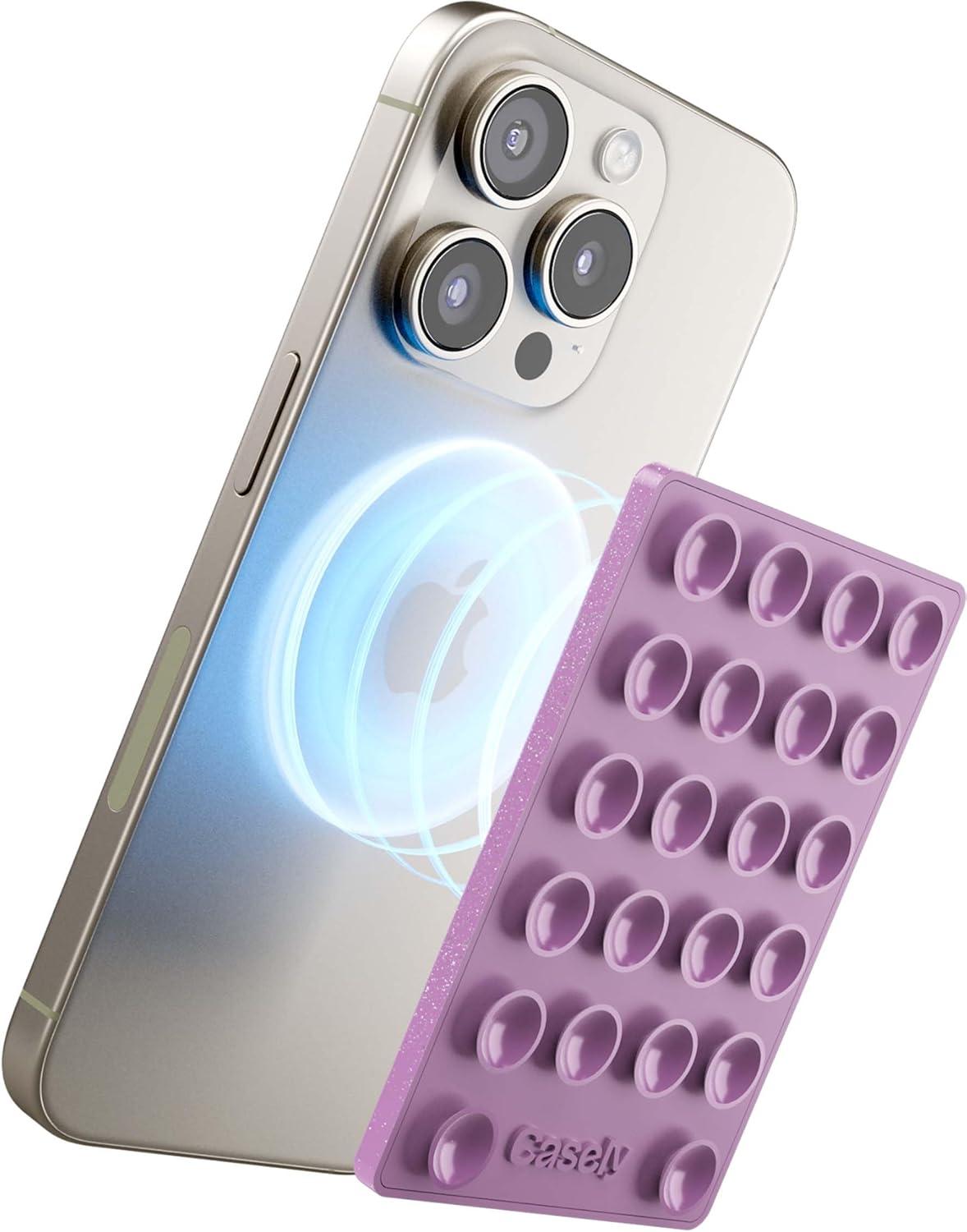 imageCasely Grippy Lavender Waves Purple Glitter MagSafe Compatible Cell Phone Mount Silicone Suction Cup Sticky Phone Holder and Stand