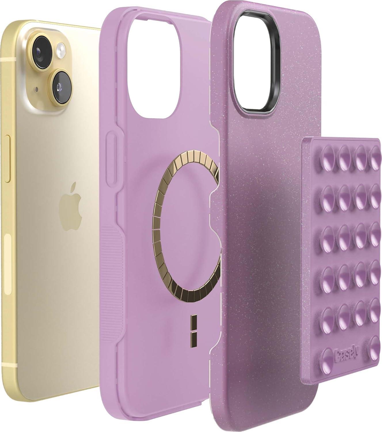 imageCasely Grippy Lavender Waves Purple Glitter MagSafe Compatible Cell Phone Mount Silicone Suction Cup Sticky Phone Holder and Stand