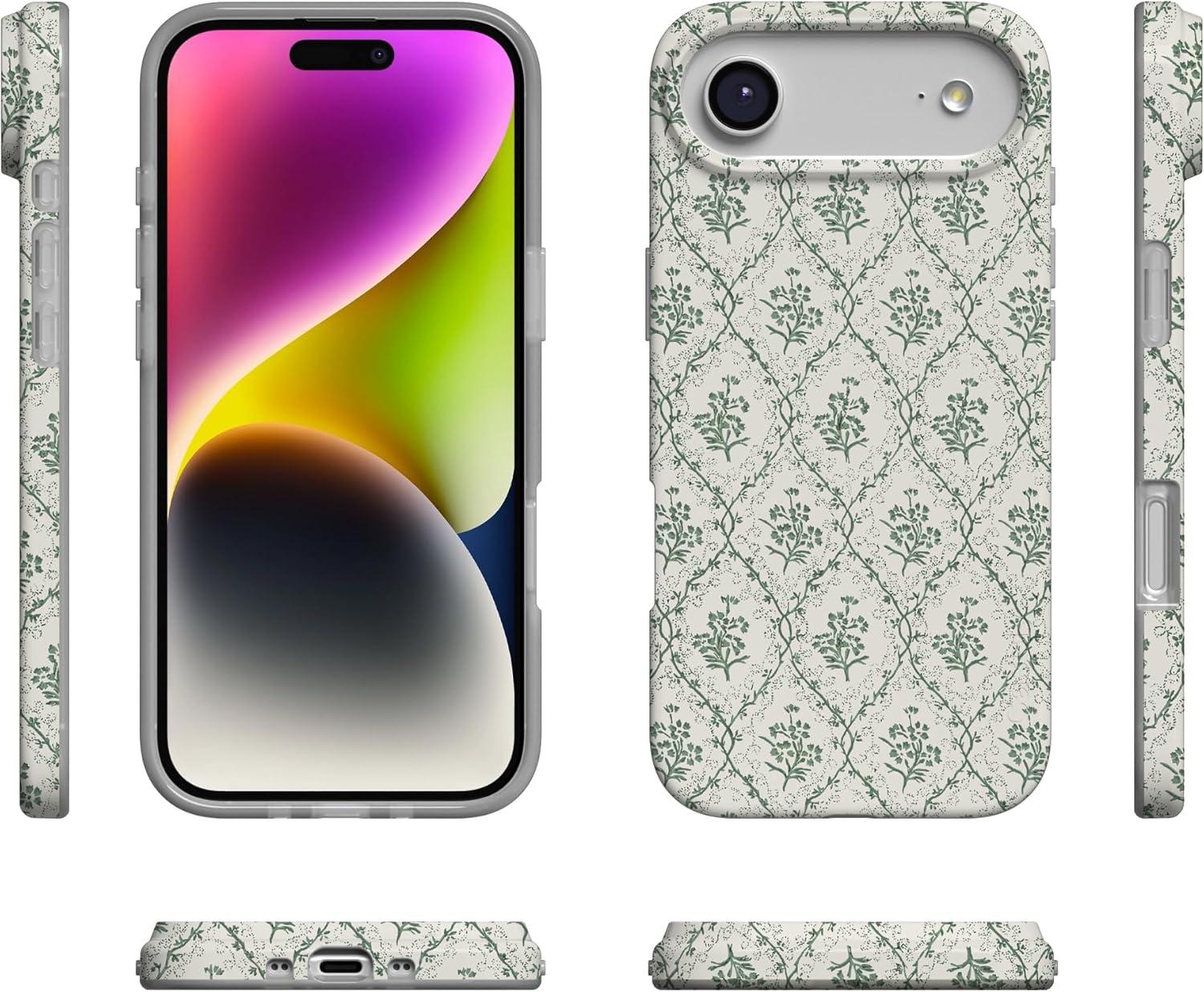 imageCasely iPhone 17 Air Case Coastal Checkers Pura Vida Compatible with MagSafe Classic Ultra Slim DesignSage Tapestry Floral Vines