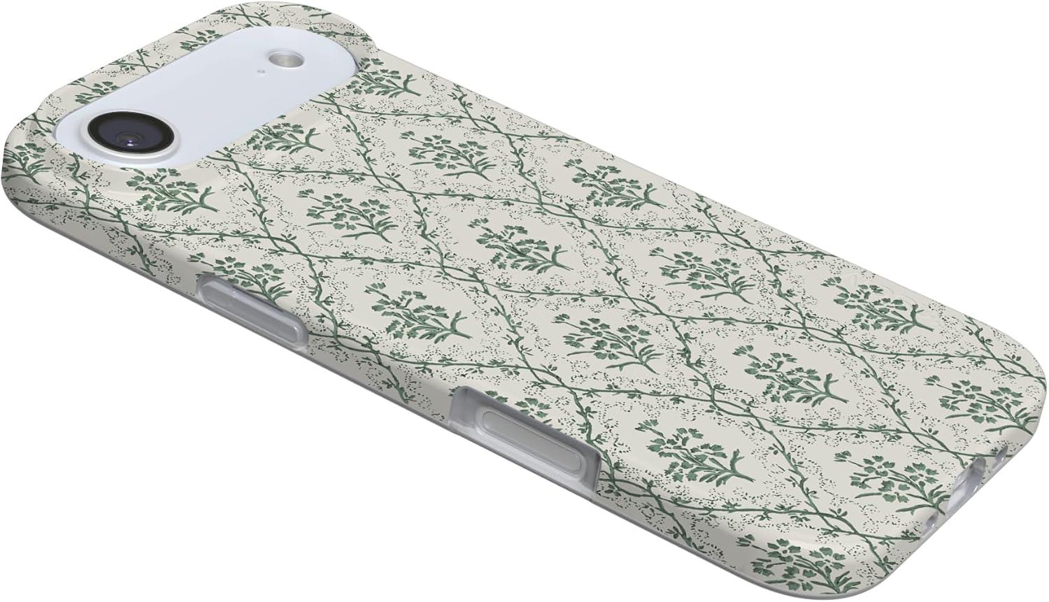 imageCasely iPhone 17 Air Case Coastal Checkers Pura Vida Compatible with MagSafe Classic Ultra Slim DesignSage Tapestry Floral Vines