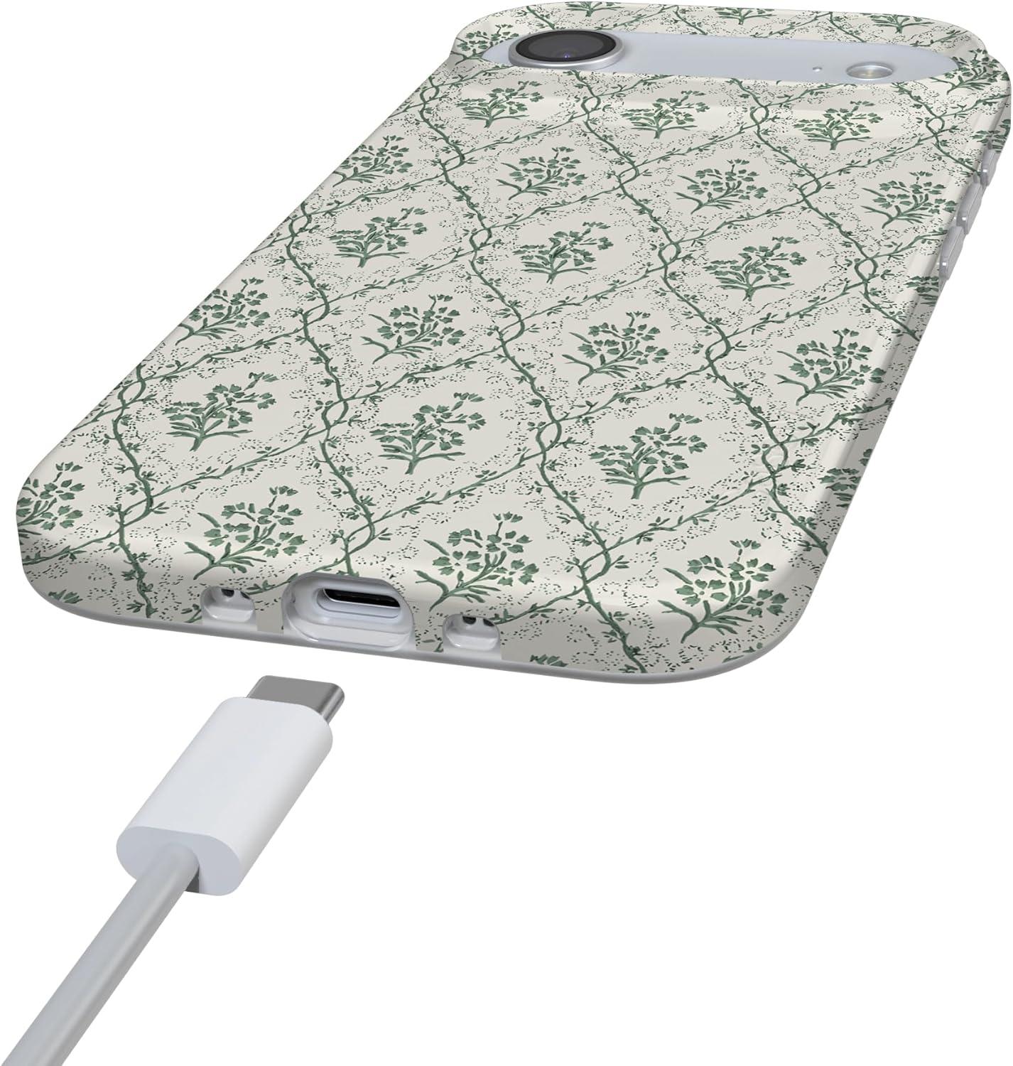 imageCasely iPhone 17 Air Case Coastal Checkers Pura Vida Compatible with MagSafe Classic Ultra Slim DesignSage Tapestry Floral Vines