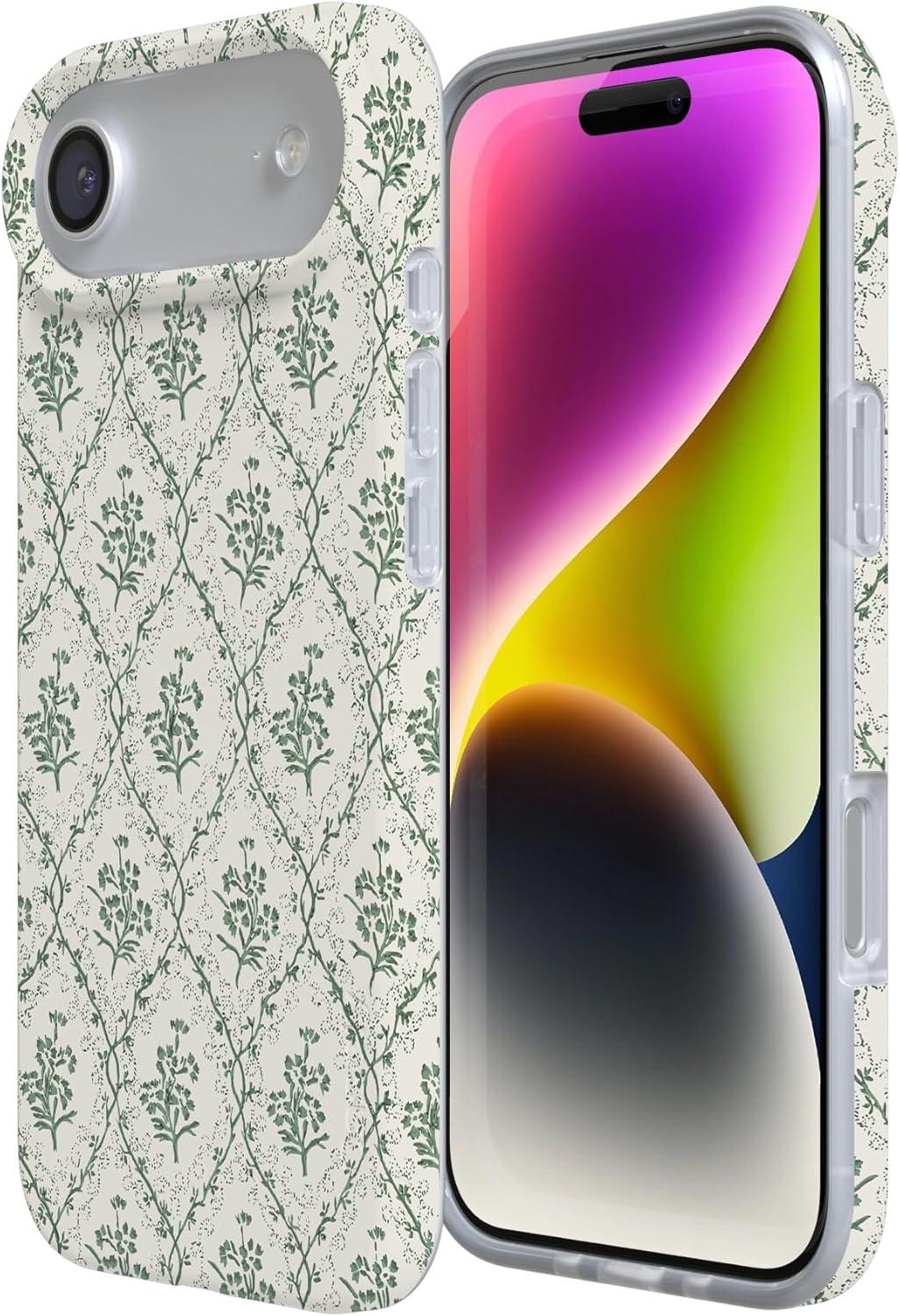 imageCasely iPhone 17 Air Case Coastal Checkers Pura Vida Compatible with MagSafe Classic Ultra Slim DesignSage Tapestry Floral Vines