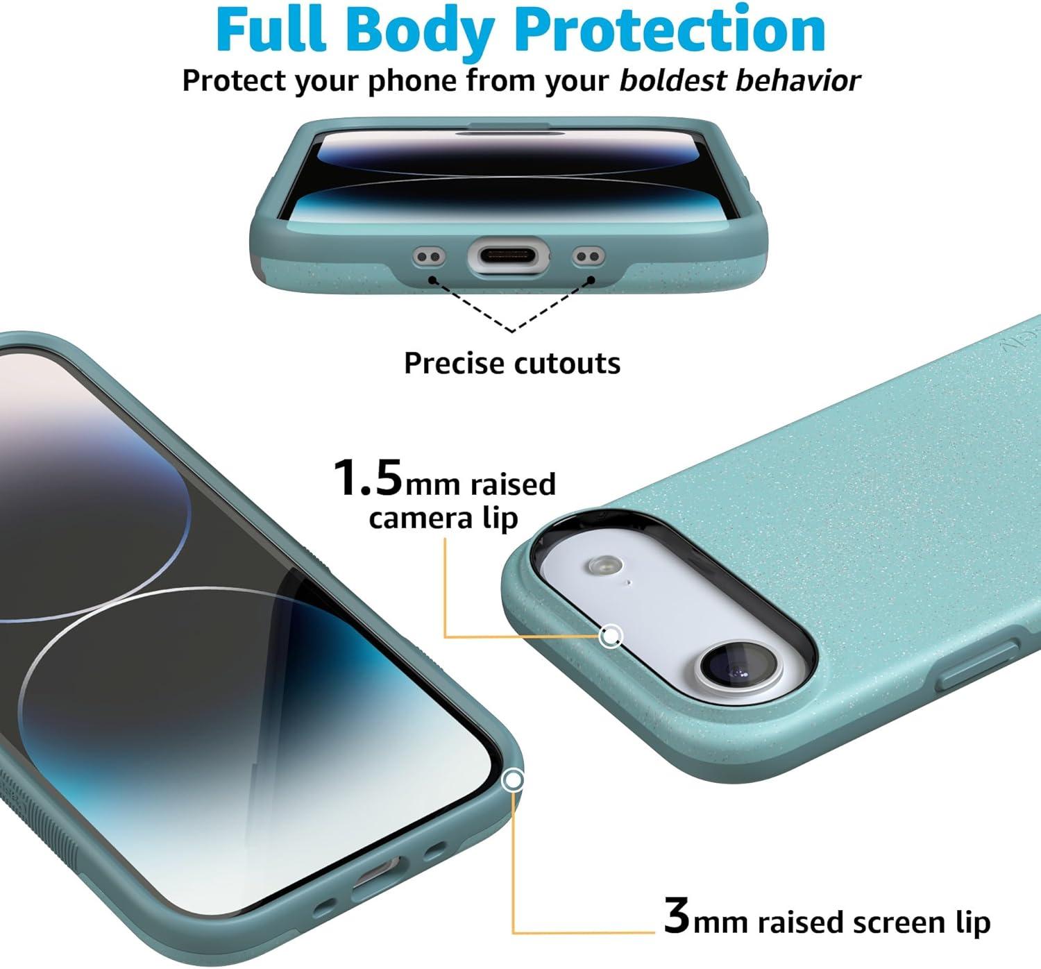 imageCasely iPhone 17 Air Case Taupe on Nude Compatible with MagSafe Bold Protective DesignAquamarine Ocean Blue Shimmer