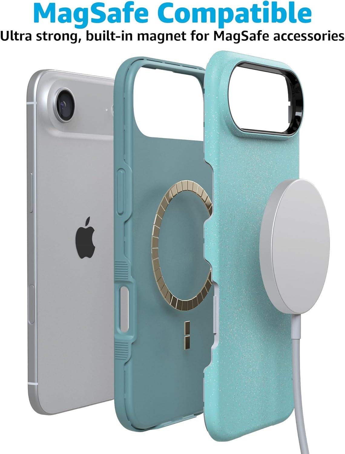 imageCasely iPhone 17 Air Case Taupe on Nude Compatible with MagSafe Bold Protective DesignAquamarine Ocean Blue Shimmer