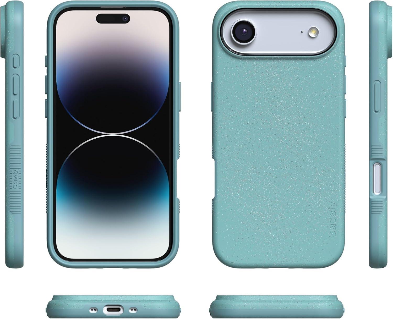 imageCasely iPhone 17 Air Case Taupe on Nude Compatible with MagSafe Bold Protective DesignAquamarine Ocean Blue Shimmer