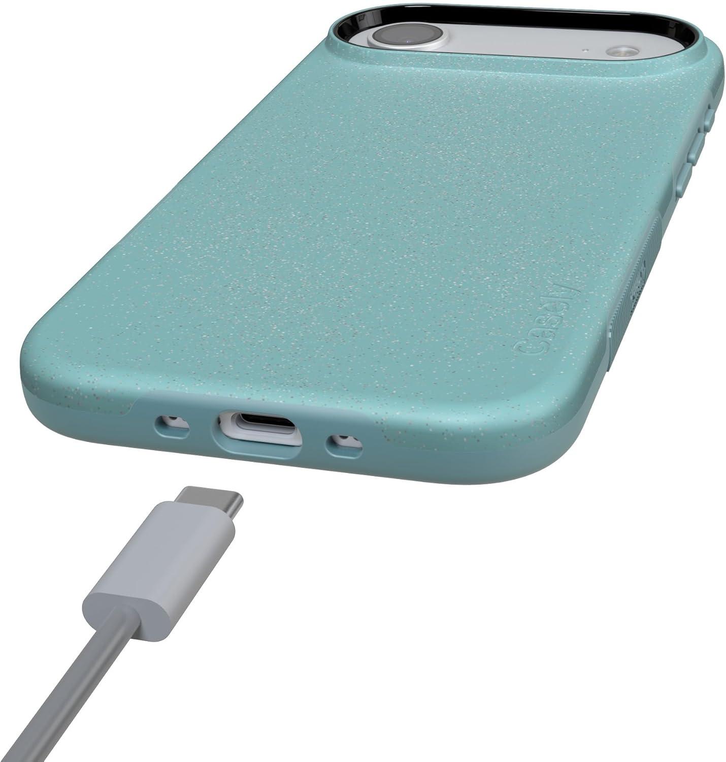imageCasely iPhone 17 Air Case Taupe on Nude Compatible with MagSafe Bold Protective DesignAquamarine Ocean Blue Shimmer