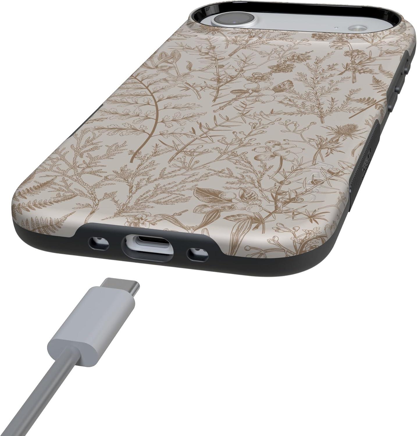 imageCasely iPhone 17 Air Case Taupe on Nude Compatible with MagSafe Bold Protective DesignBeige Garden Neutral Floral