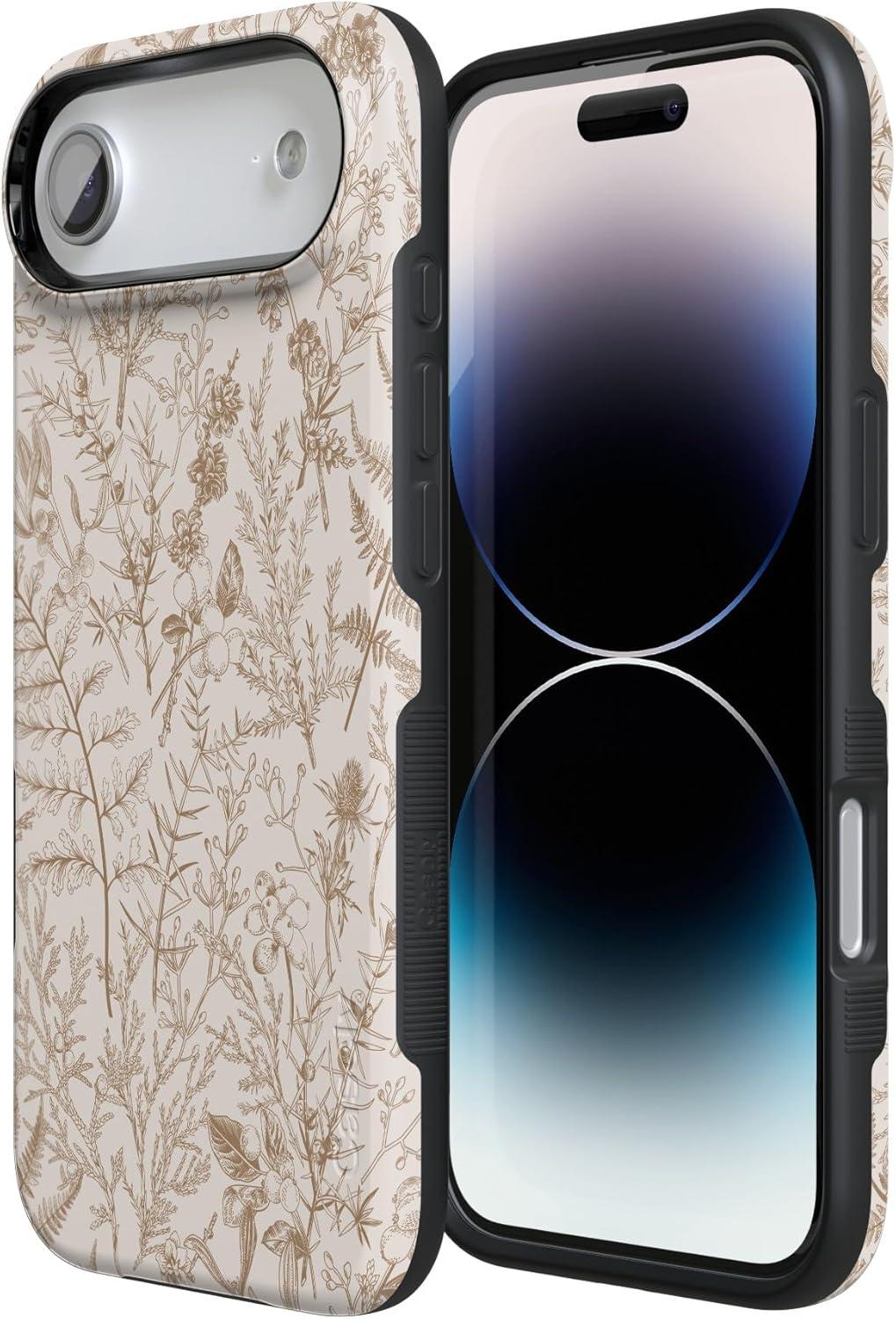 imageCasely iPhone 17 Air Case Taupe on Nude Compatible with MagSafe Bold Protective DesignBeige Garden Neutral Floral