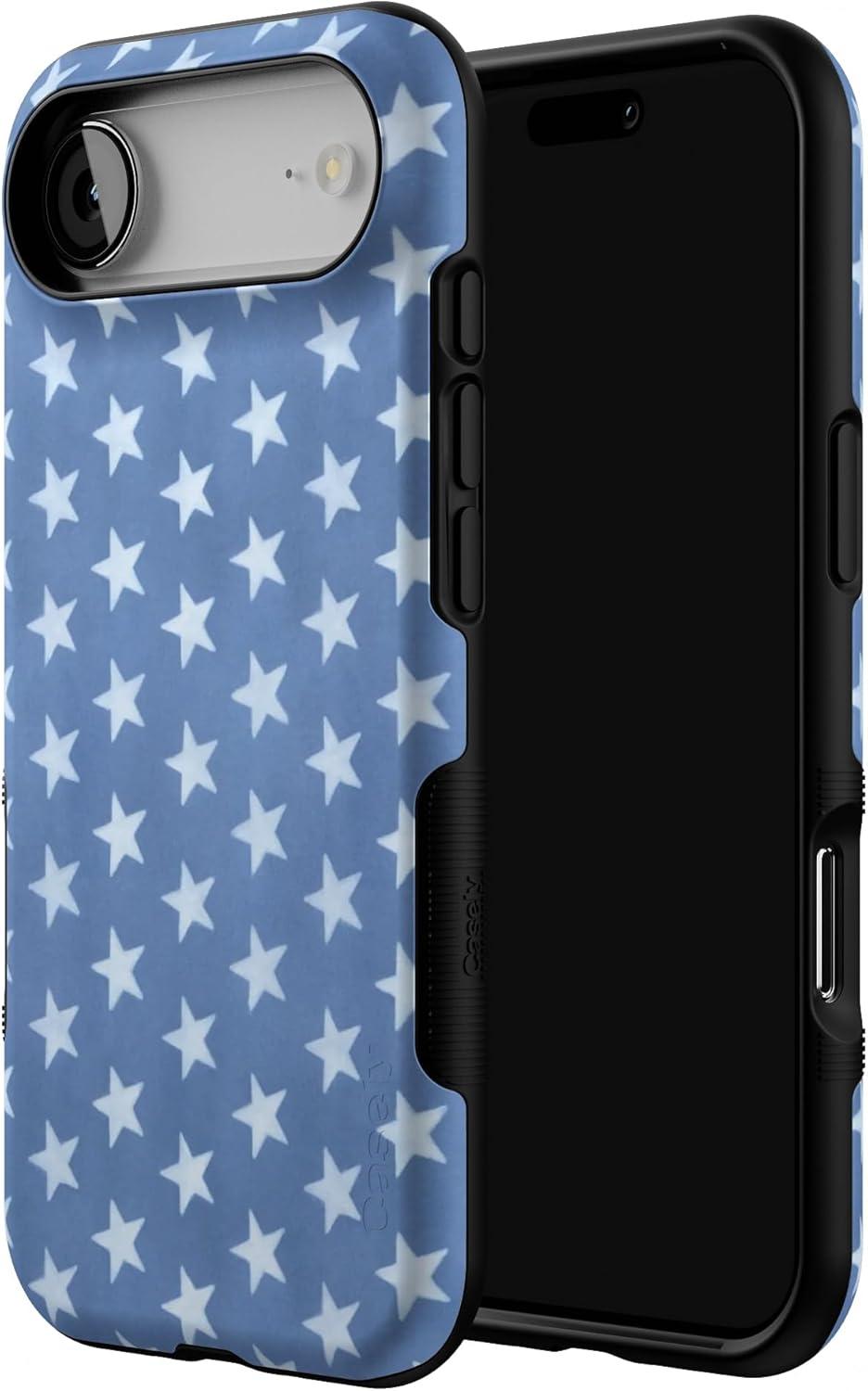 imageCasely iPhone 17 Air Case Taupe on Nude Compatible with MagSafe Bold Protective DesignCoastal Blues Denim Stars