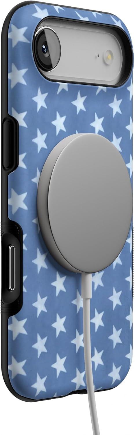 imageCasely iPhone 17 Air Case Taupe on Nude Compatible with MagSafe Bold Protective DesignCoastal Blues Denim Stars