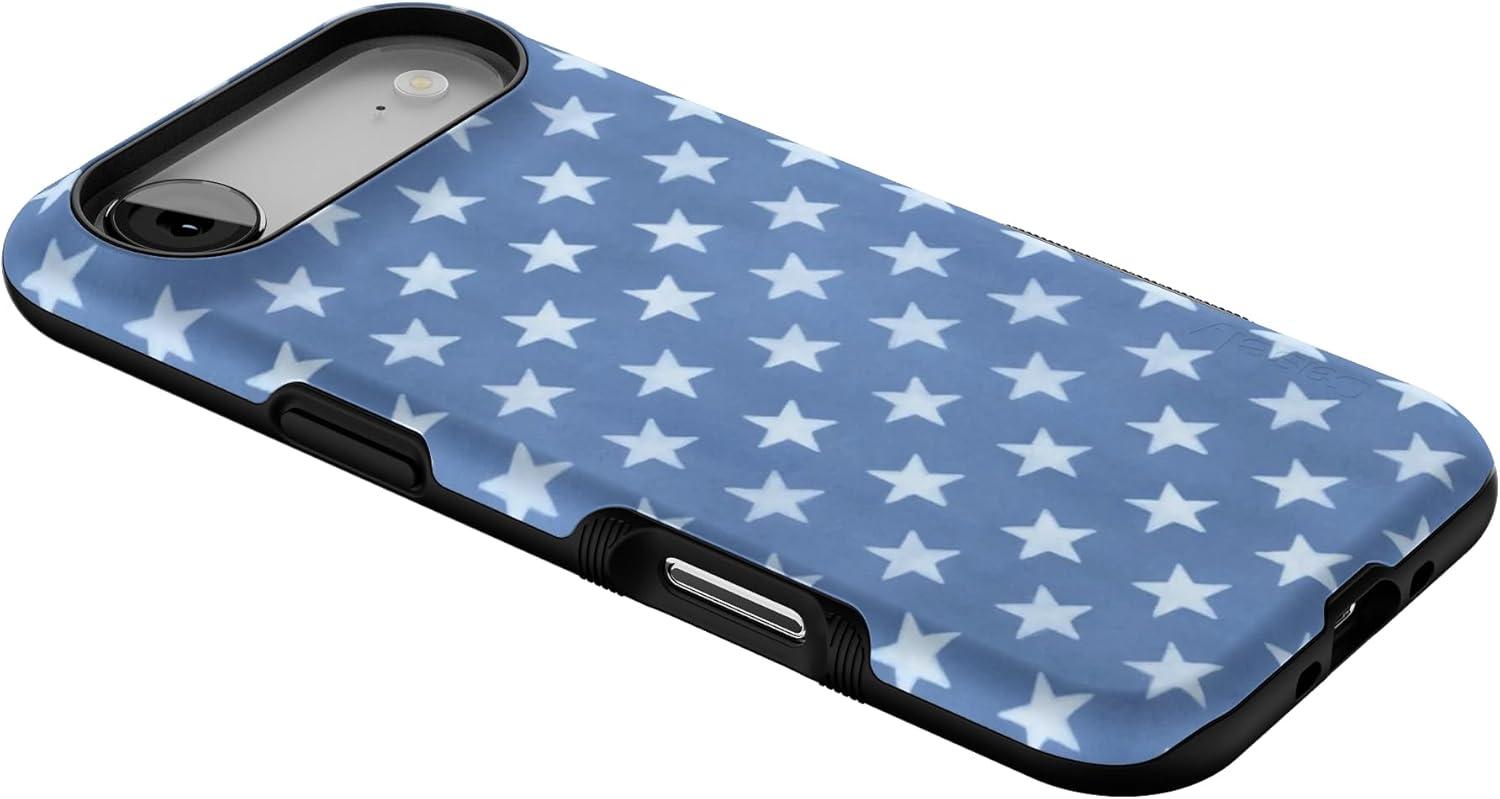 imageCasely iPhone 17 Air Case Taupe on Nude Compatible with MagSafe Bold Protective DesignCoastal Blues Denim Stars