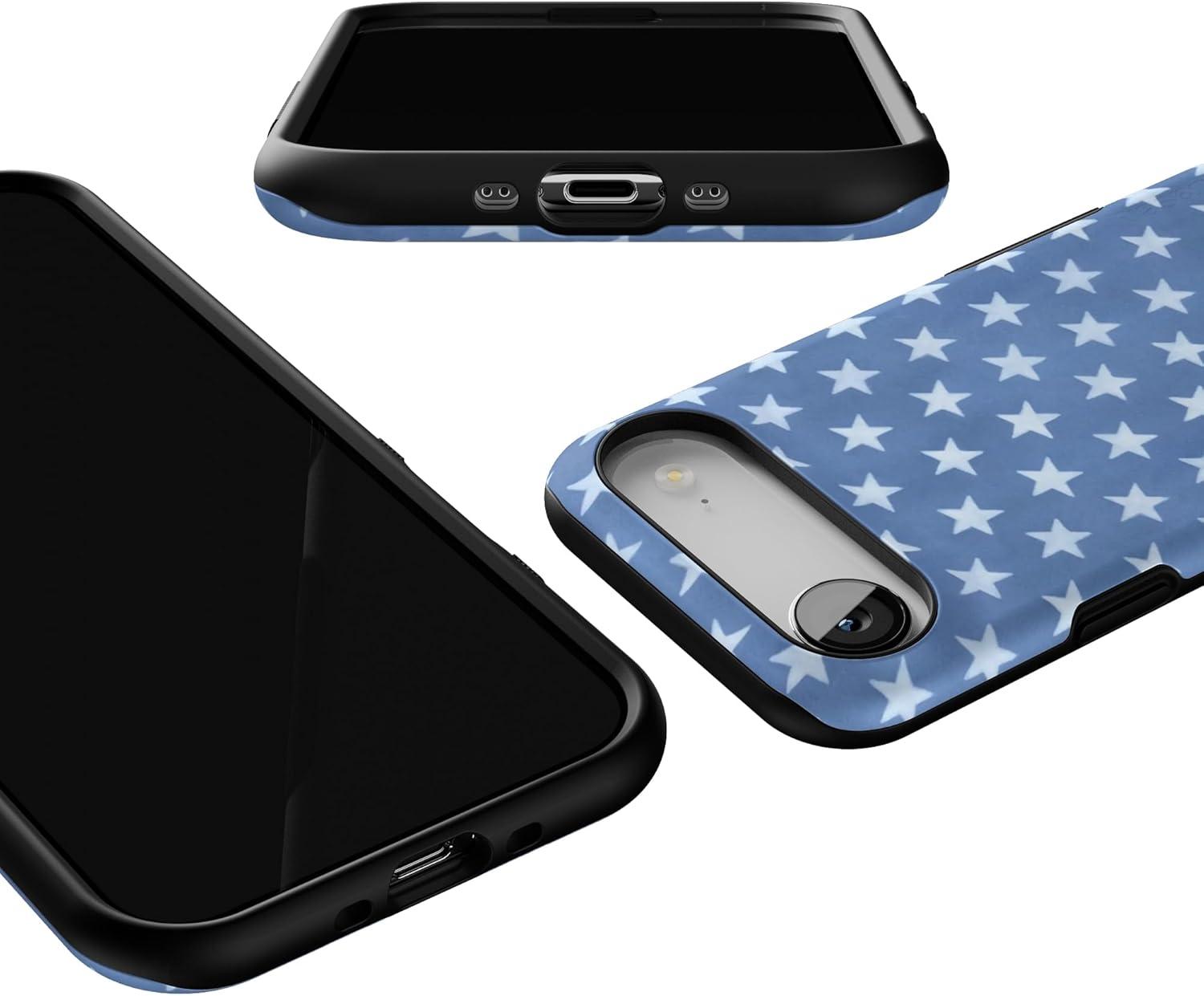 imageCasely iPhone 17 Air Case Taupe on Nude Compatible with MagSafe Bold Protective DesignCoastal Blues Denim Stars