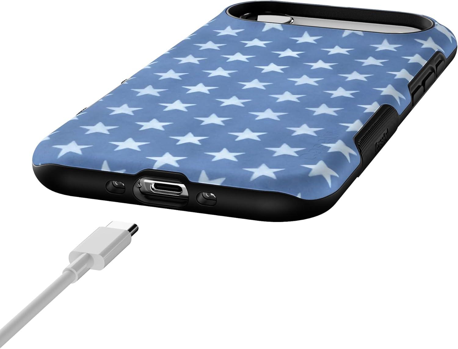 imageCasely iPhone 17 Air Case Taupe on Nude Compatible with MagSafe Bold Protective DesignCoastal Blues Denim Stars