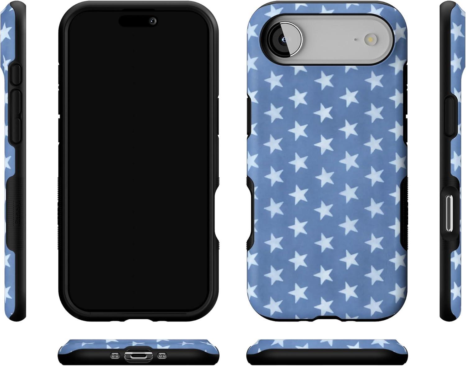 imageCasely iPhone 17 Air Case Taupe on Nude Compatible with MagSafe Bold Protective DesignCoastal Blues Denim Stars