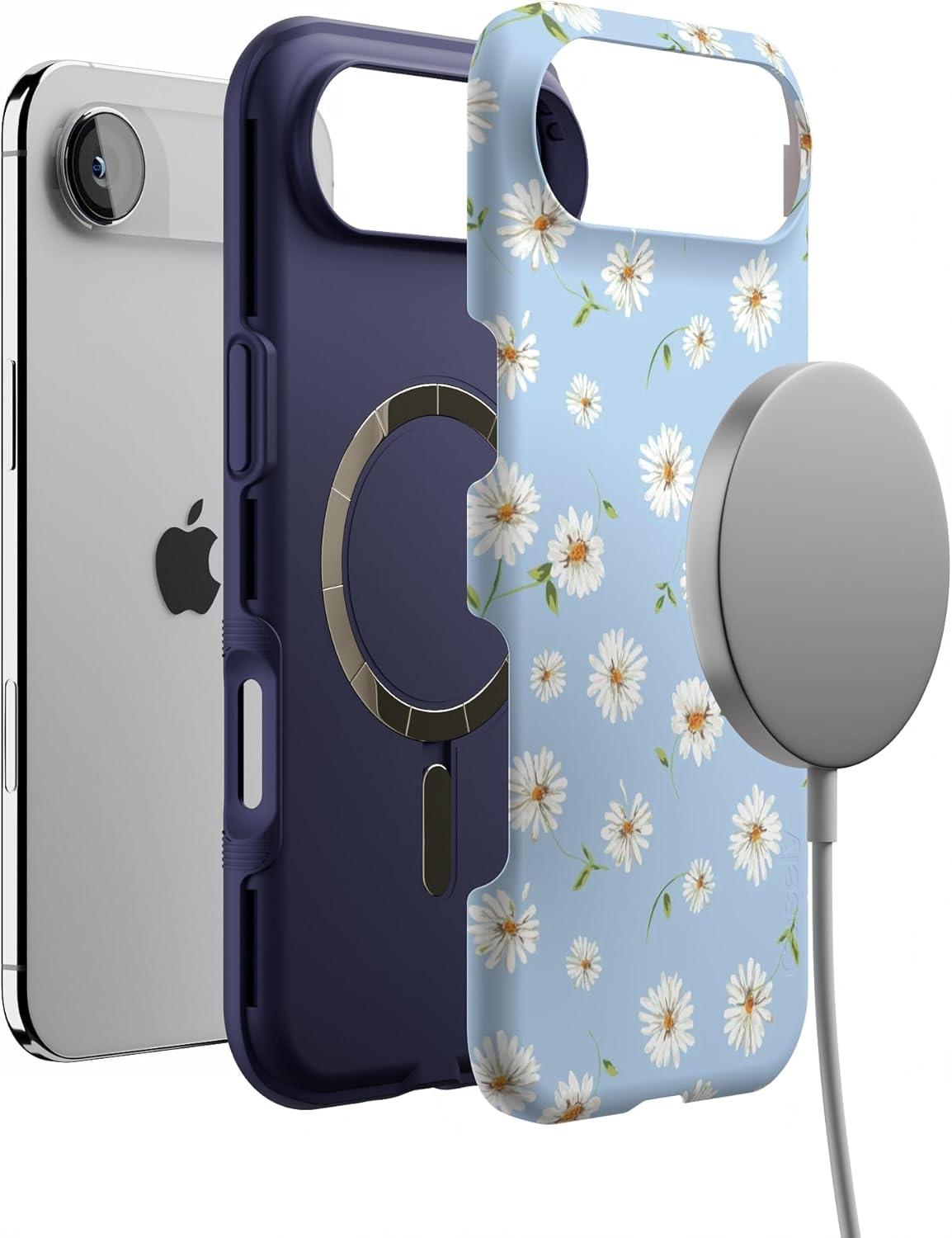 imageCasely iPhone 17 Air Case Taupe on Nude Compatible with MagSafe Bold Protective DesignDaisy Daydream Baby Blue Floral