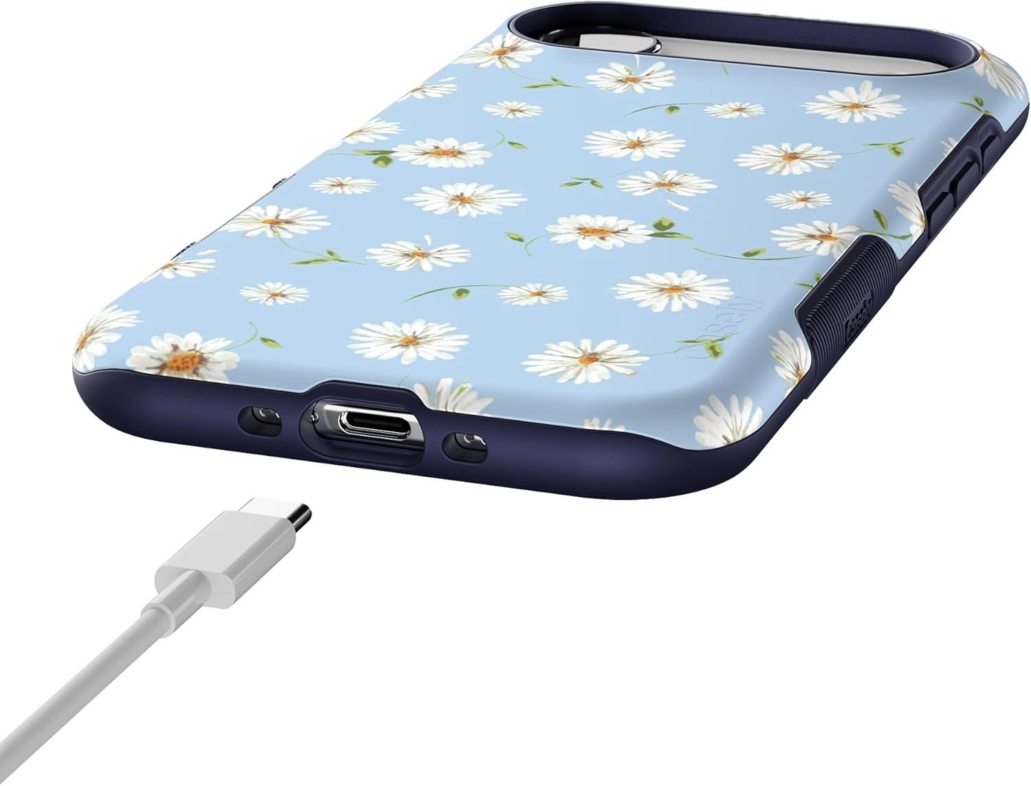 imageCasely iPhone 17 Air Case Taupe on Nude Compatible with MagSafe Bold Protective DesignDaisy Daydream Baby Blue Floral