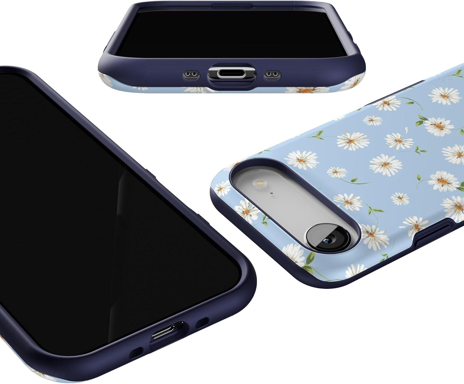 imageCasely iPhone 17 Air Case Taupe on Nude Compatible with MagSafe Bold Protective DesignDaisy Daydream Baby Blue Floral