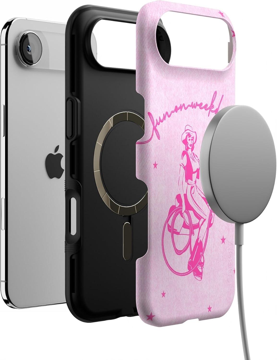 imageCasely iPhone 17 Air Case Taupe on Nude Compatible with MagSafe Bold Protective DesignDenim Cowgirl Fun on Weekdays