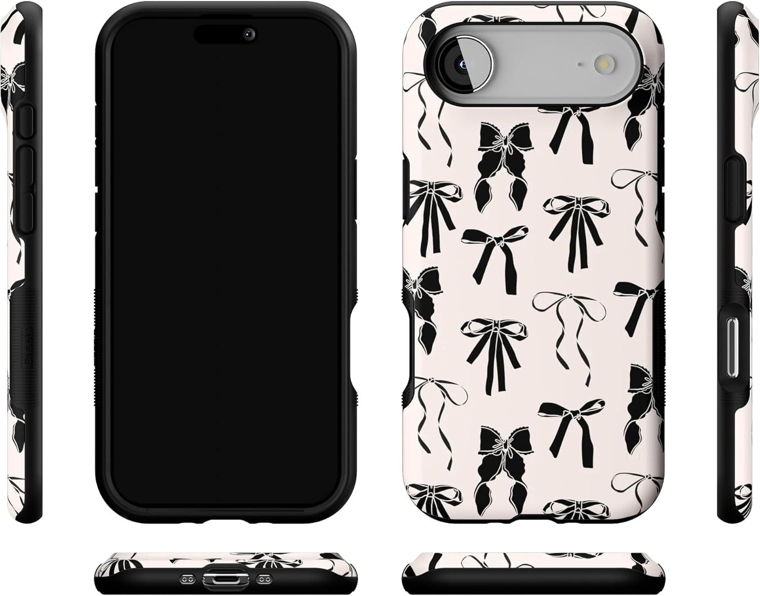 imageCasely iPhone 17 Air Case Taupe on Nude Compatible with MagSafe Bold Protective DesignGoth Girlie Black Bows