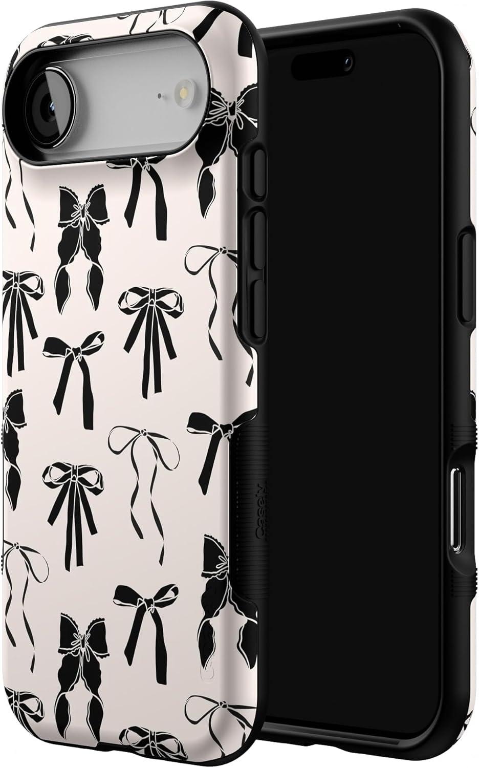 imageCasely iPhone 17 Air Case Taupe on Nude Compatible with MagSafe Bold Protective DesignGoth Girlie Black Bows