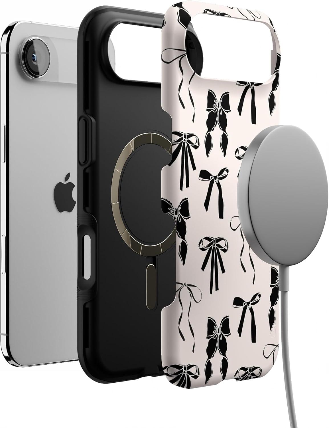 imageCasely iPhone 17 Air Case Taupe on Nude Compatible with MagSafe Bold Protective DesignGoth Girlie Black Bows