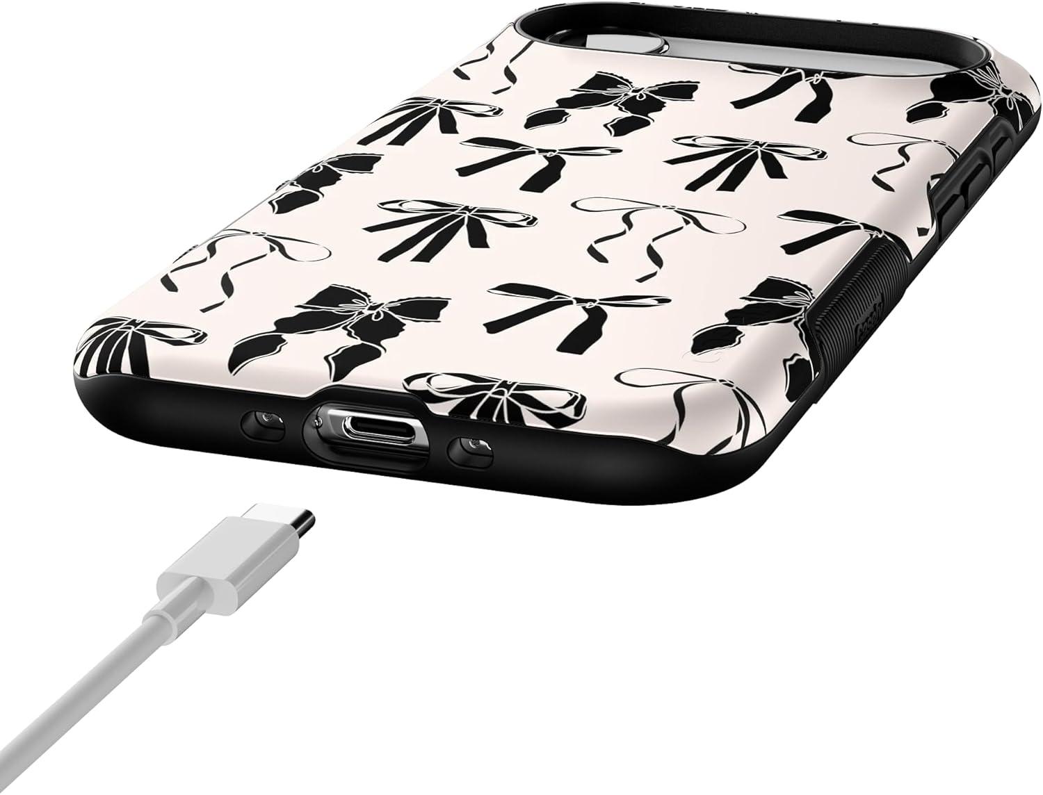 imageCasely iPhone 17 Air Case Taupe on Nude Compatible with MagSafe Bold Protective DesignGoth Girlie Black Bows