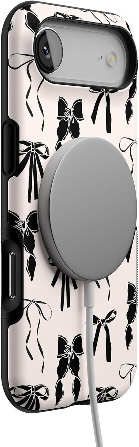 imageCasely iPhone 17 Air Case Taupe on Nude Compatible with MagSafe Bold Protective DesignGoth Girlie Black Bows