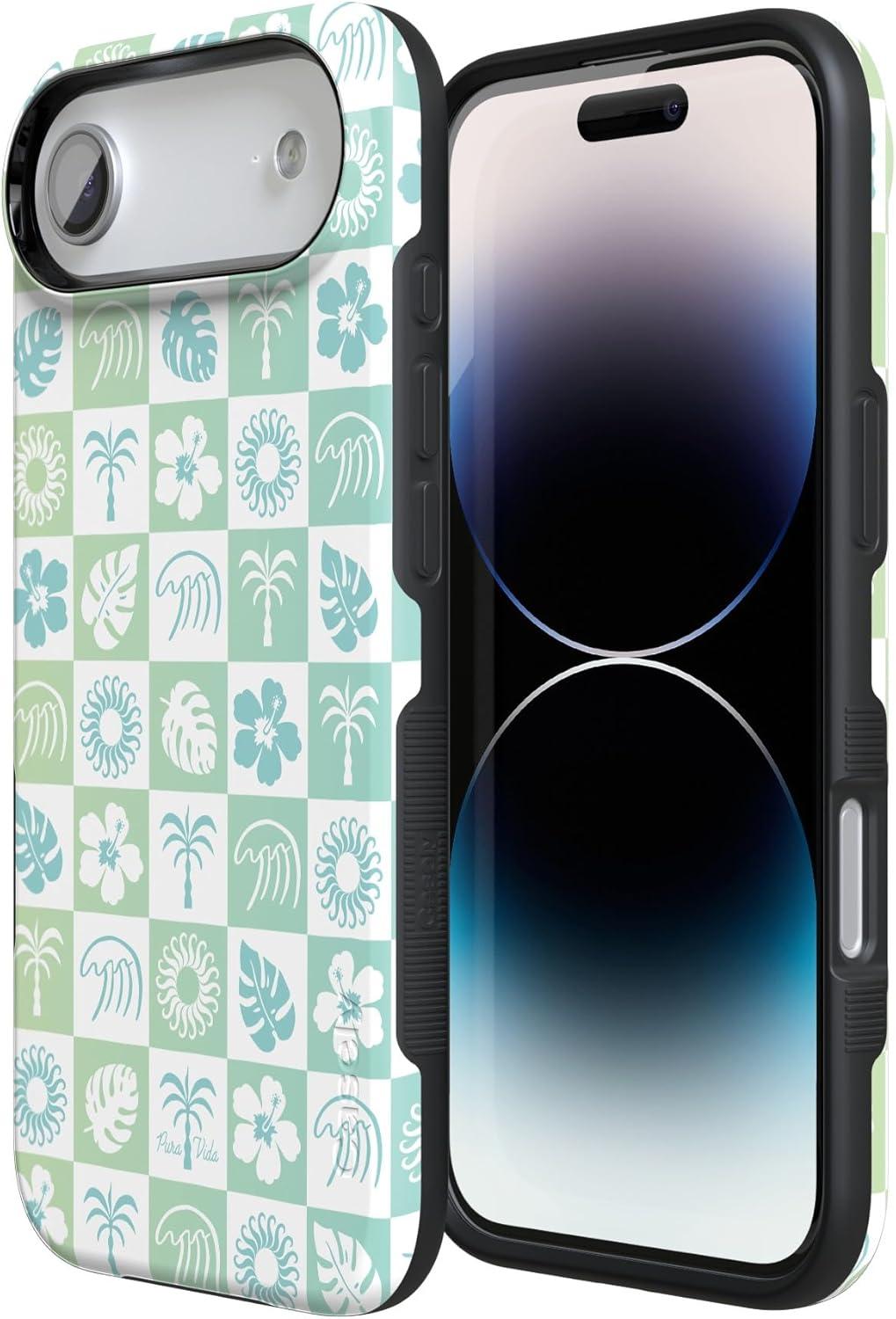 imageCasely iPhone 17 Air Case Taupe on Nude Compatible with MagSafe Bold Protective DesignPura Vida Coastal Checkers