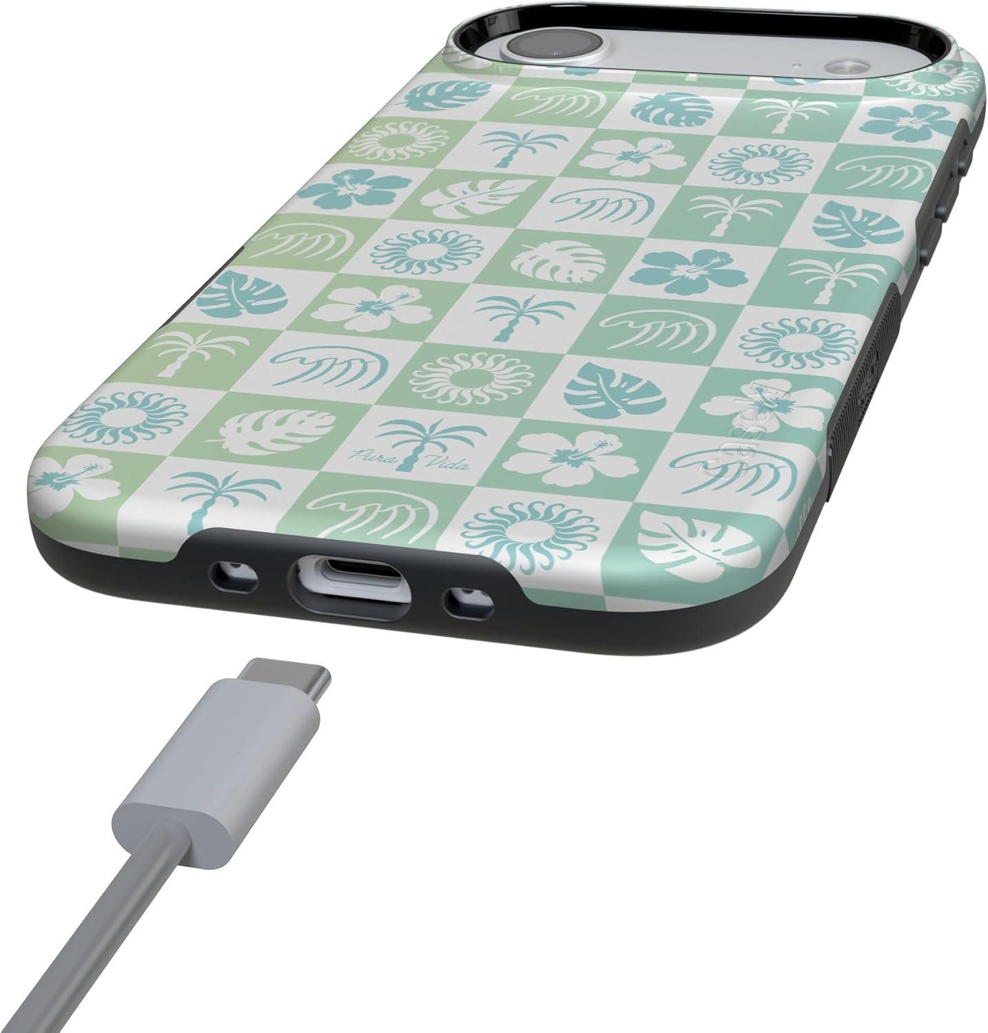 imageCasely iPhone 17 Air Case Taupe on Nude Compatible with MagSafe Bold Protective DesignPura Vida Coastal Checkers