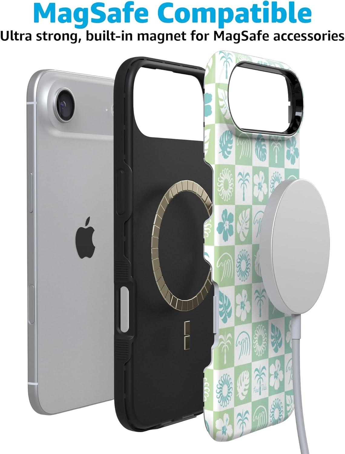 imageCasely iPhone 17 Air Case Taupe on Nude Compatible with MagSafe Bold Protective DesignPura Vida Coastal Checkers