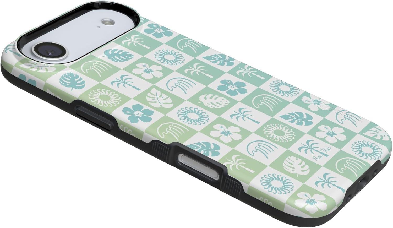 imageCasely iPhone 17 Air Case Taupe on Nude Compatible with MagSafe Bold Protective DesignPura Vida Coastal Checkers