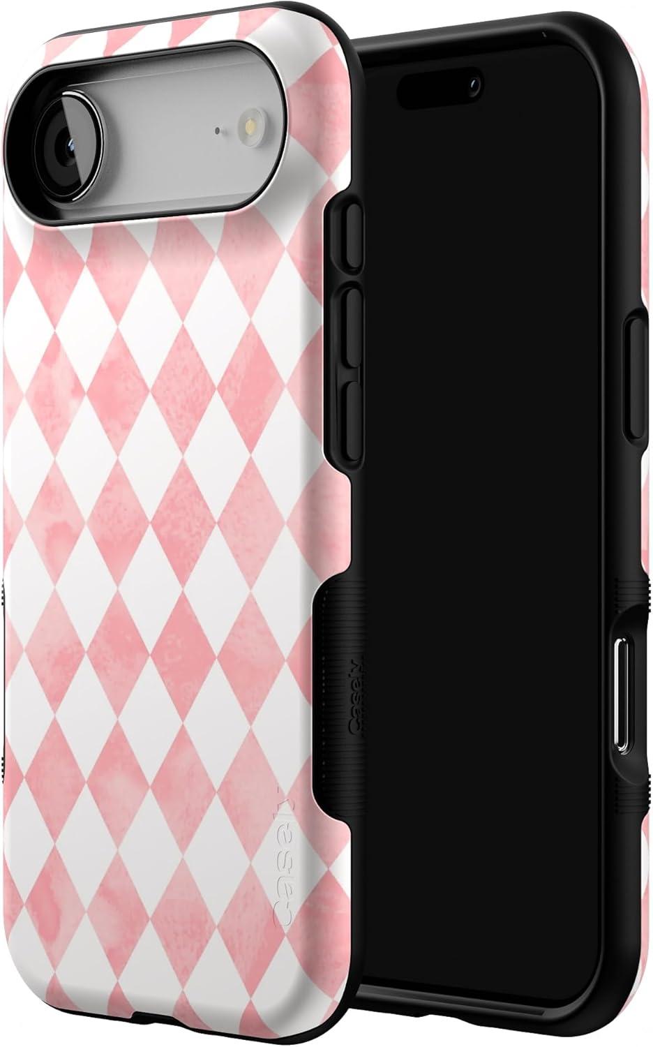 imageCasely iPhone 17 Air Case Taupe on Nude Compatible with MagSafe Bold Protective DesignQueen of Diamonds Pink Watercolor