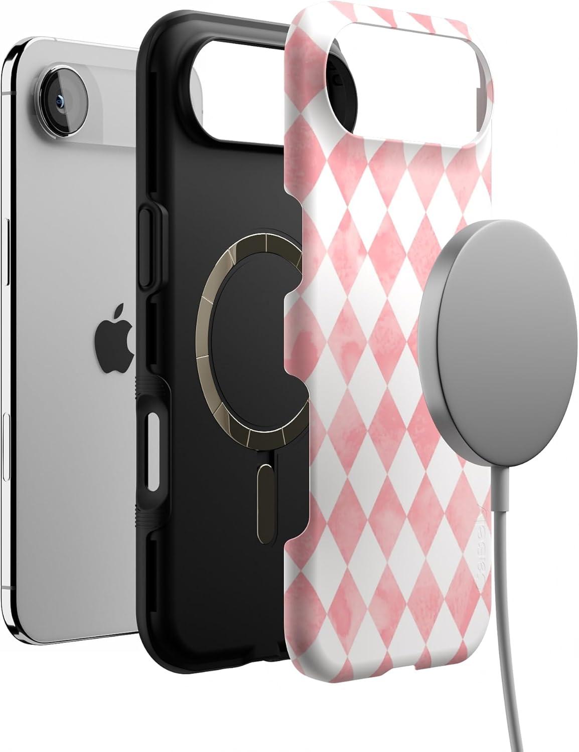 imageCasely iPhone 17 Air Case Taupe on Nude Compatible with MagSafe Bold Protective DesignQueen of Diamonds Pink Watercolor