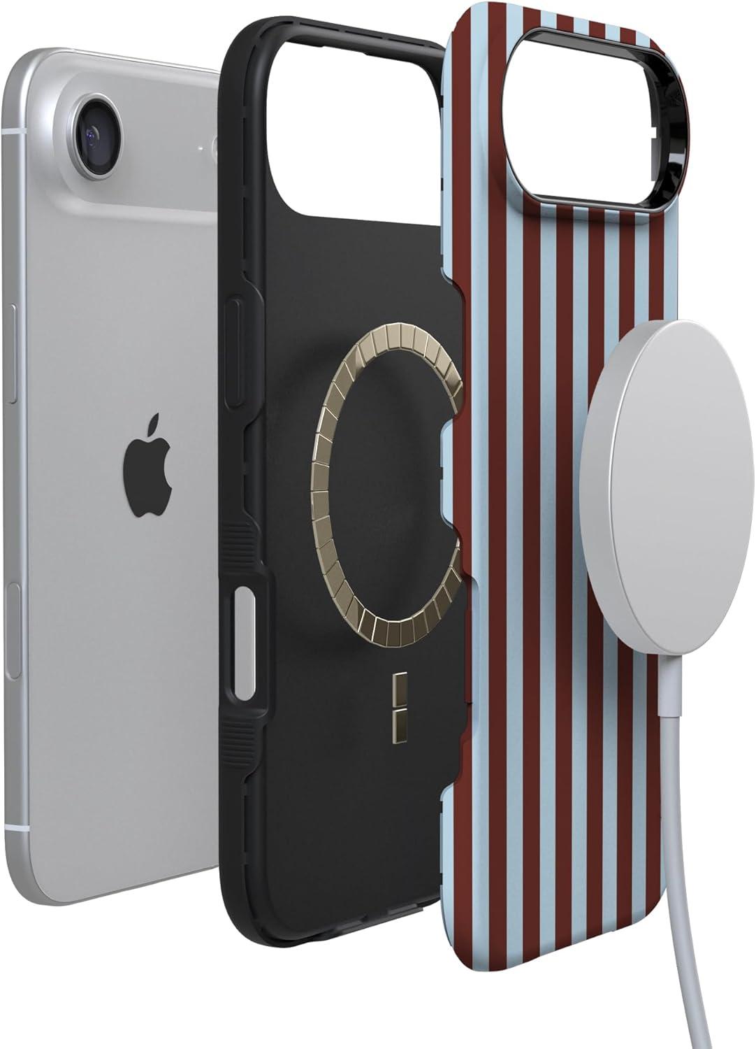 imageCasely iPhone 17 Air Case Taupe on Nude Compatible with MagSafe Bold Protective DesignSunday in Brooklyn Chocolate Stripes