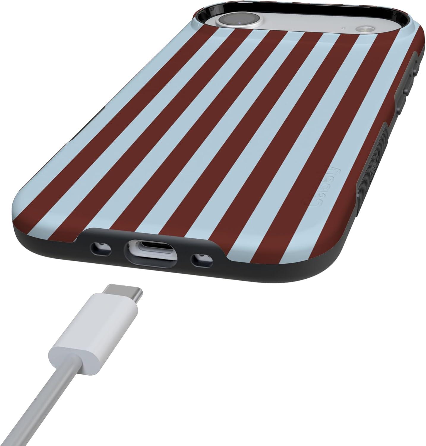 imageCasely iPhone 17 Air Case Taupe on Nude Compatible with MagSafe Bold Protective DesignSunday in Brooklyn Chocolate Stripes