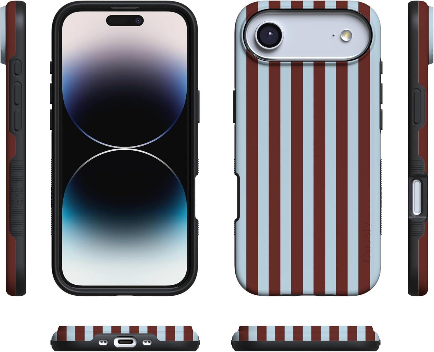 imageCasely iPhone 17 Air Case Taupe on Nude Compatible with MagSafe Bold Protective DesignSunday in Brooklyn Chocolate Stripes