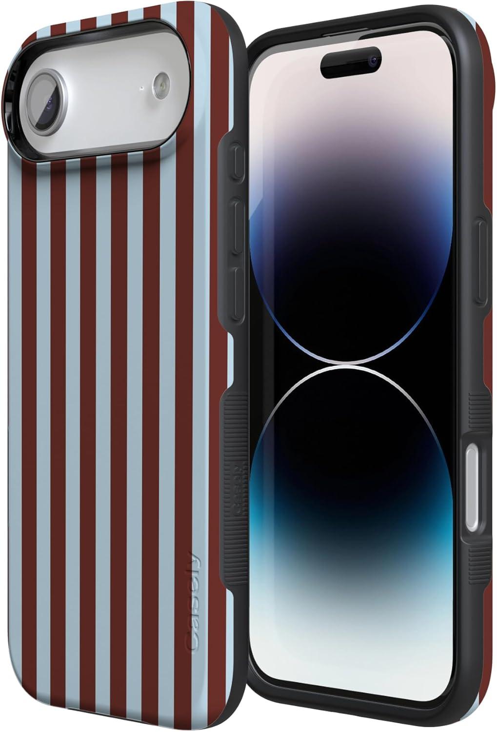 imageCasely iPhone 17 Air Case Taupe on Nude Compatible with MagSafe Bold Protective DesignSunday in Brooklyn Chocolate Stripes