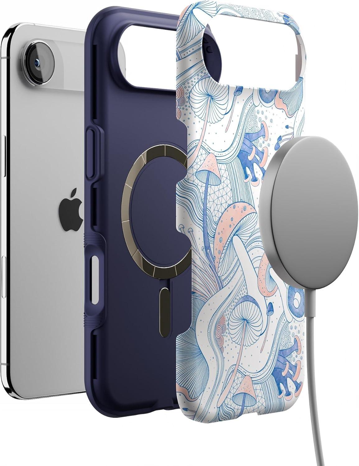 imageCasely iPhone 17 Air Case Taupe on Nude Compatible with MagSafe Bold Protective DesignThe Fun Guy Enchanted Forest Mushroom Floral