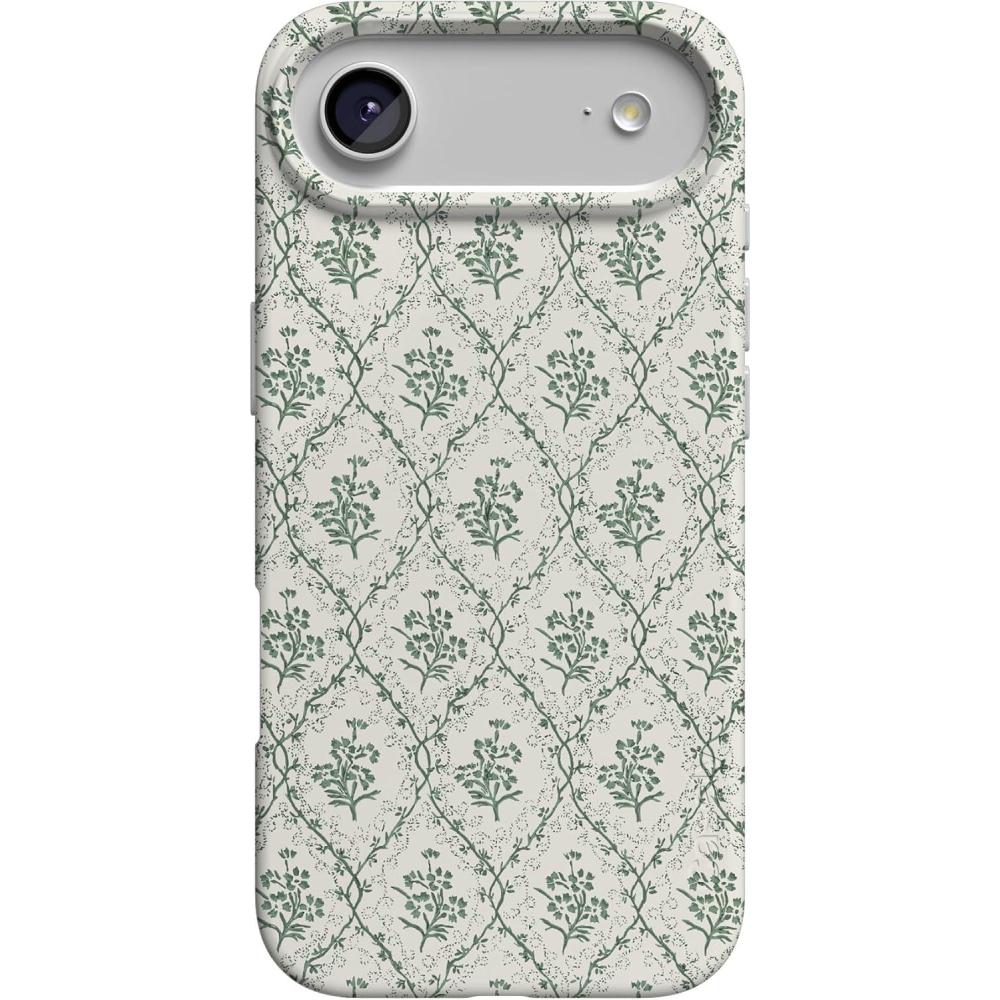 imageCasely iPhone 17 Air Case Coastal Checkers Pura Vida Compatible with MagSafe Classic Ultra Slim DesignSage Tapestry Floral Vines