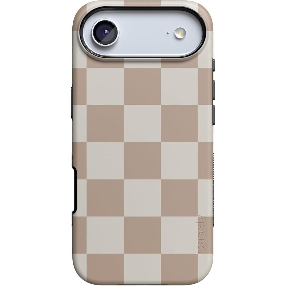 imageCasely iPhone 17 Air Case  Taupe on Nude  Compatible with MagSafe  Bold Protective DesignFit Check  Neutral Checkerboard