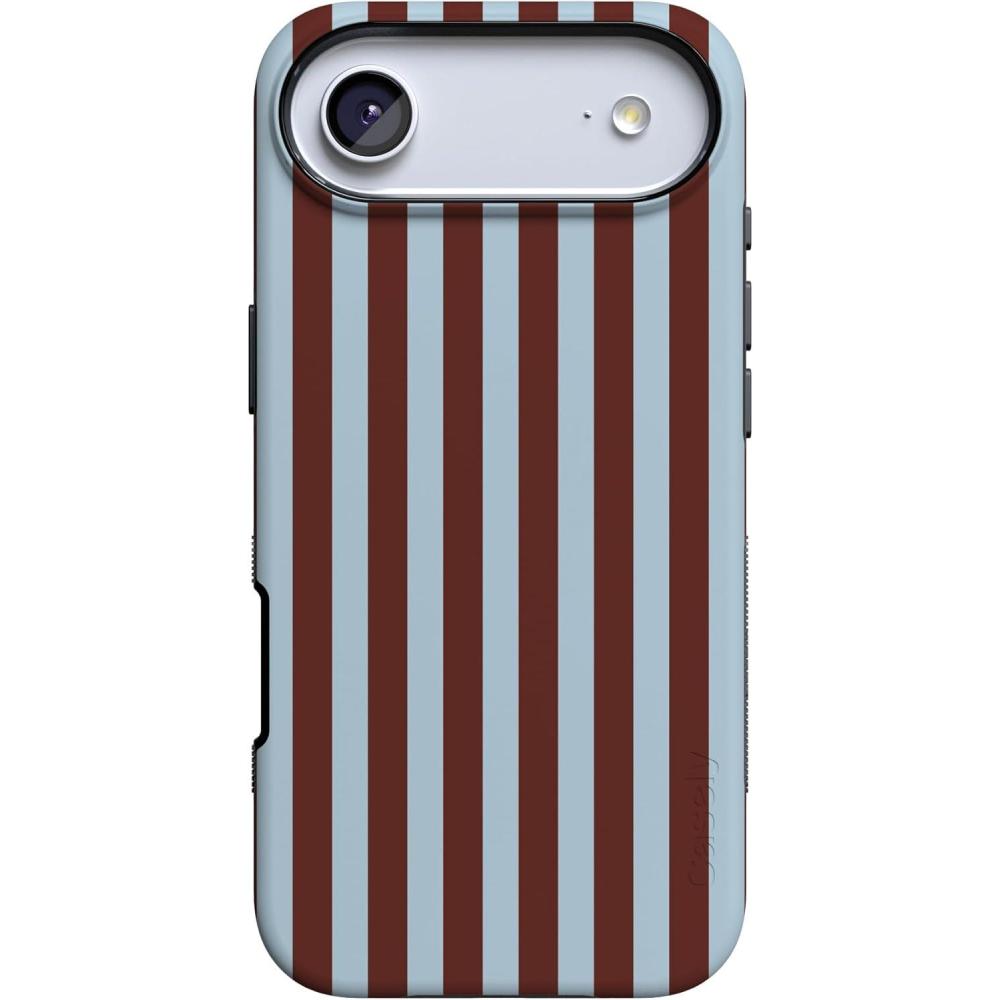 imageCasely iPhone 17 Air Case  Taupe on Nude  Compatible with MagSafe  Bold Protective DesignSunday in Brooklyn  Chocolate Stripes