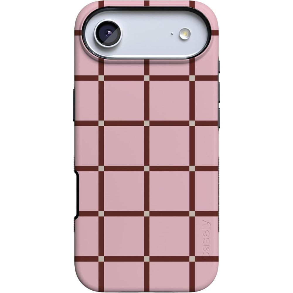 imageCasely iPhone 17 Air Case  Taupe on Nude  Compatible with MagSafe  Bold Protective DesignUptown Gridlock  Pink Checkerboard