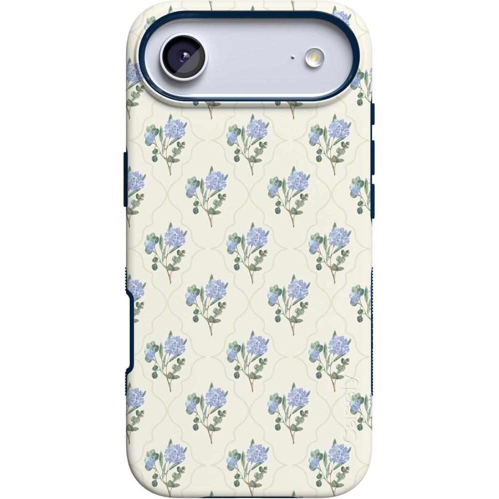 imageCasely iPhone 17 Air Case  Taupe on Nude  Compatible with MagSafe  Bold Protective DesignVintage Garden  Blue Hydrangea