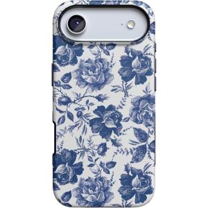 Casely iPhone 17 Air Case | Taupe on Nude | Compatible with MagSafe | Bold Protective Design(Rose to Fame | Blue & White Rose Floral)