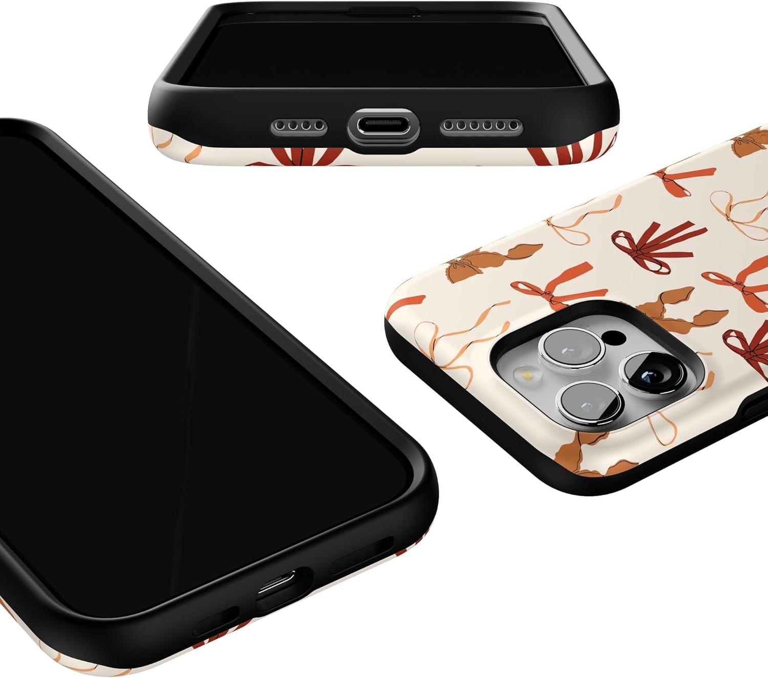 imageCasely iPhone 15 Pro Case Fall Girlie Pumpkin Spice Bows Compatible with MagSafe Bold Protective Design