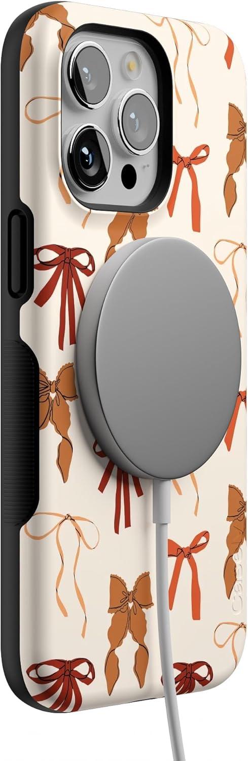 imageCasely iPhone 15 Pro Case Fall Girlie Pumpkin Spice Bows Compatible with MagSafe Bold Protective Design