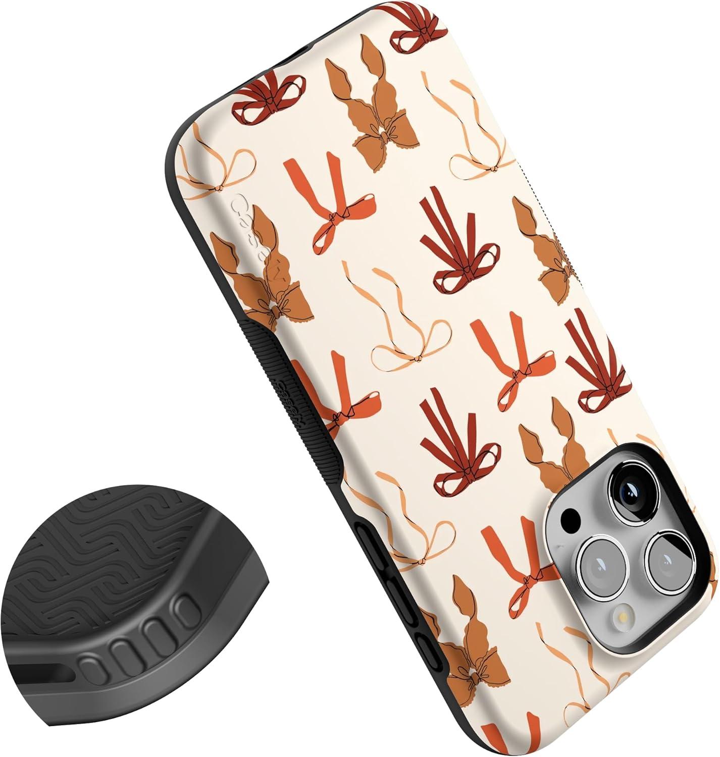 imageCasely iPhone 15 Pro Case Fall Girlie Pumpkin Spice Bows Compatible with MagSafe Bold Protective Design