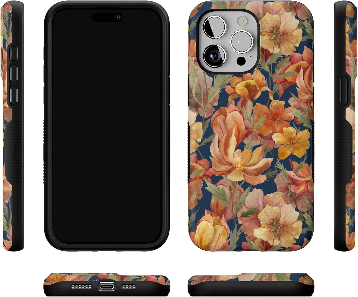 imageCasely iPhone 15 Pro Case Fallen Gold Antique Floral Compatible with MagSafe Bold Protective Design
