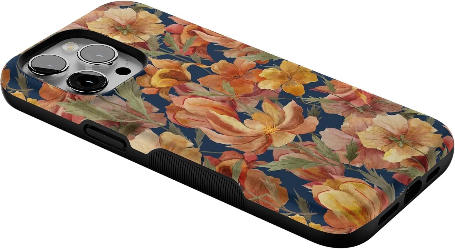 imageCasely iPhone 15 Pro Case Fallen Gold Antique Floral Compatible with MagSafe Bold Protective Design